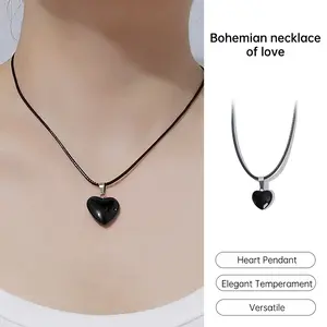 【Sktlz Barang akan dikirim dalam 24 jam】Kalung Batu Alam Kalung Liontin Bentuk Hati Kalung Gaya Bohemian