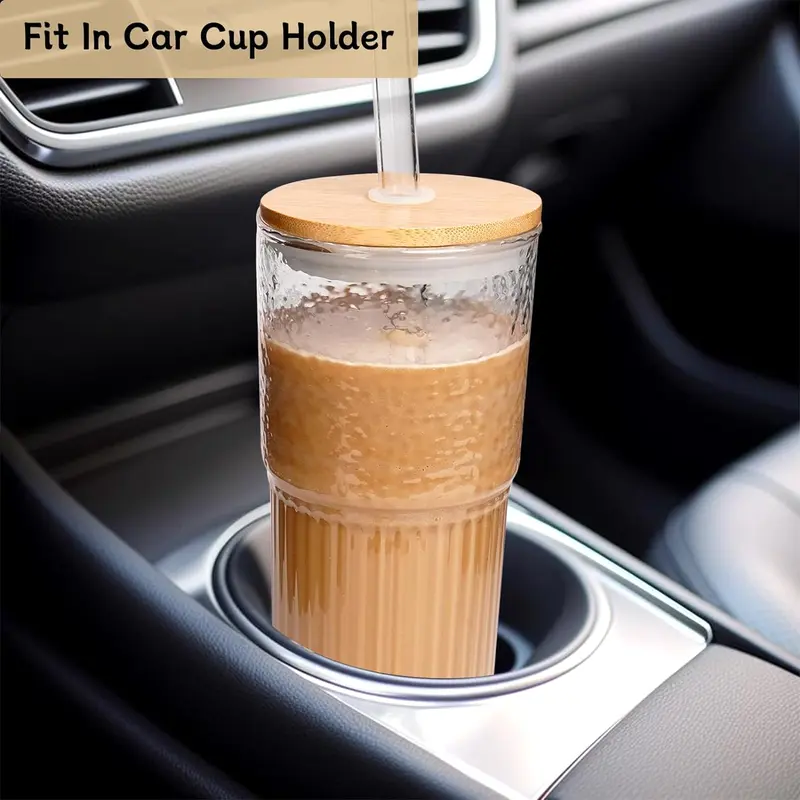 22oz/650ml Glass Cup with Lid & Straw (4 Counts/set), Clear Glass Drinking Cup, Drinkware for Home and Office Use 2