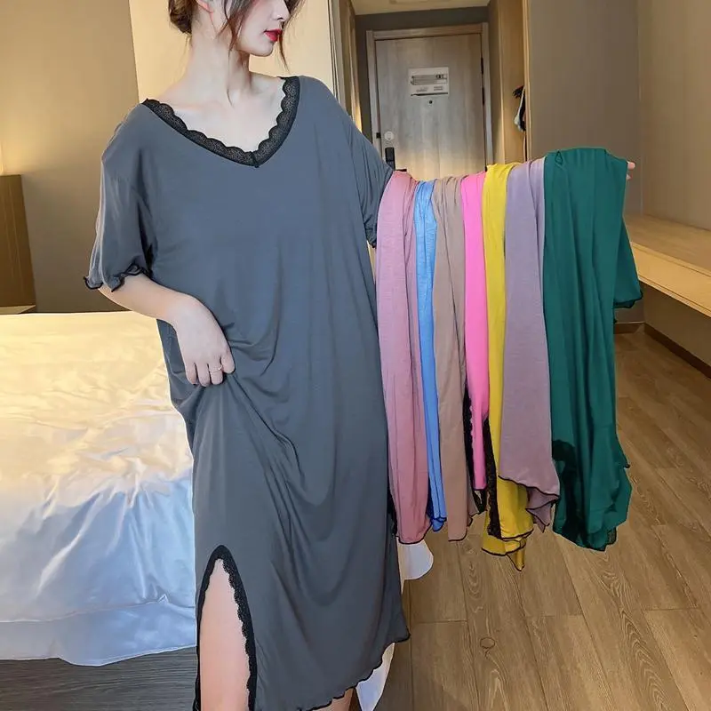 Oversized Plus Size 150KG Women's Short Sleeves Pajamas Summer Nightwear Clothes Medium Length Dress Sleepwear Home Dress Leisure Wear