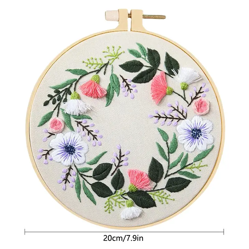 Flower Pattern Embroidery Kit, 3 Counts/set DIY Handmade Embroidery Kit with Hoop, Cross Stitch Embroidery Set for Home Decoration Gift 1