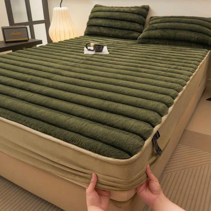 Bộ ga nỉ lông chồn kẻ sọc sang trọng (set 3 món 1 ga bọc - 2 vỏ gối nằm) - Kích thước M6, M8, 2M2