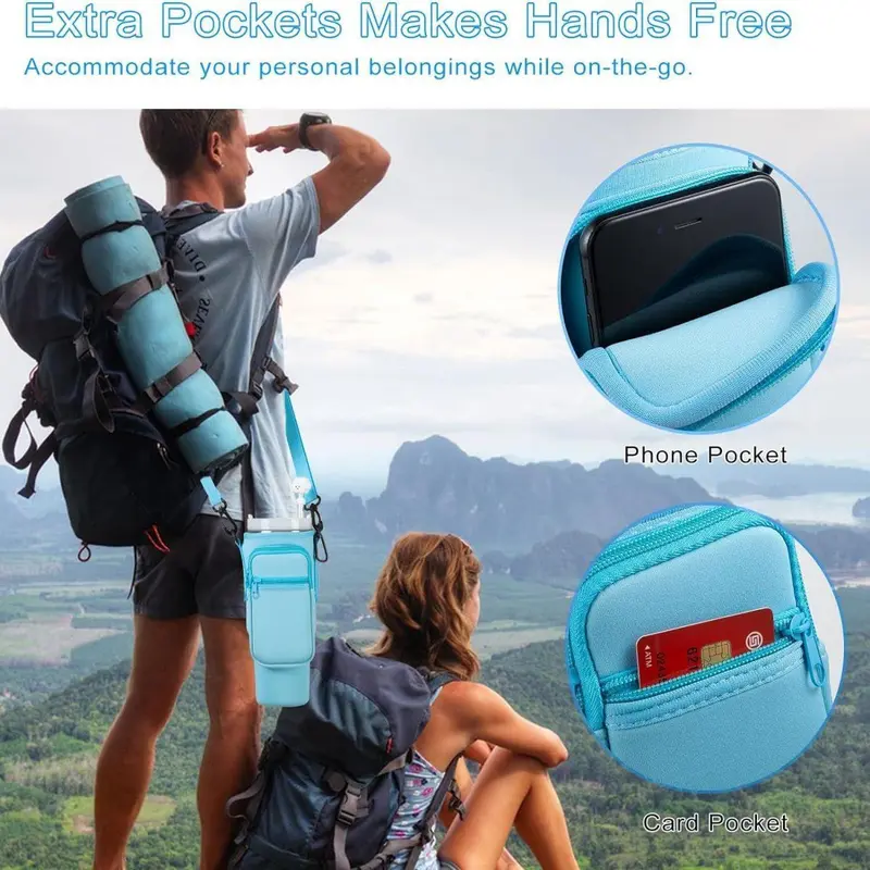 Water Bottle Carrier Bag, 1/2/4 Counts Tumbler Cups Holder with Shoulder Strap, Water Bottle Carrier with Phone Pouch for Hiking Camping [without Cup & Straw Cover] 2