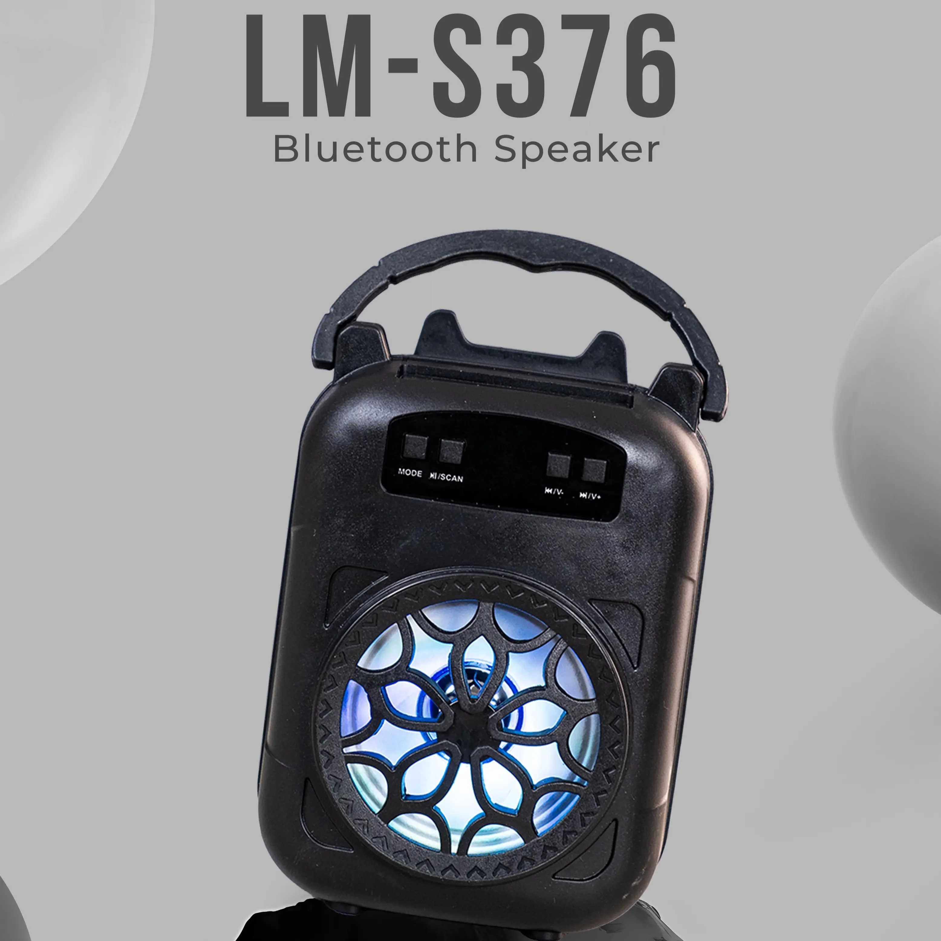 Loa Bluetooth LM-S376-BLACK Thiết kế có quai xách tiện lợi, Hỗ trợ đèn led nhấp nháy theo nhạc, Âm thanh cực bắt tai