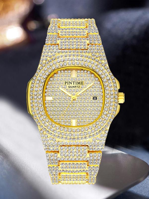 Women's Elegant Rhinestone Decorated Analog Quartz Watch, Fashionable Luxury Round Dial Calendar Watch for Women & Girls, with Box 8