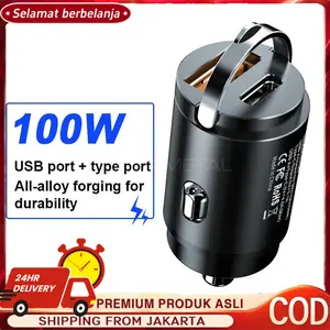 【COD 100% Aman】Pengisi Daya Cepat Mobil 100W Model Baru - Port USB Type-C Tersembunyi, Dual Port QC3.0 & PD | Charging Super Cepat, Kompatibel dengan Sebanyak Model HP | Anti-Overheat, Mudah Pasang, Ideal untuk Perjalanan Jauh /Car
