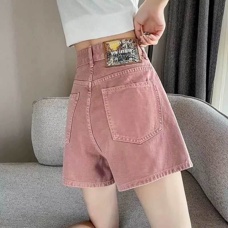 Fashion Casual Pink High-Waisted Shorts for Women Summer New Loose Slimming Hot Girl A-Line Outer Wear Ins Hot Pants Trend