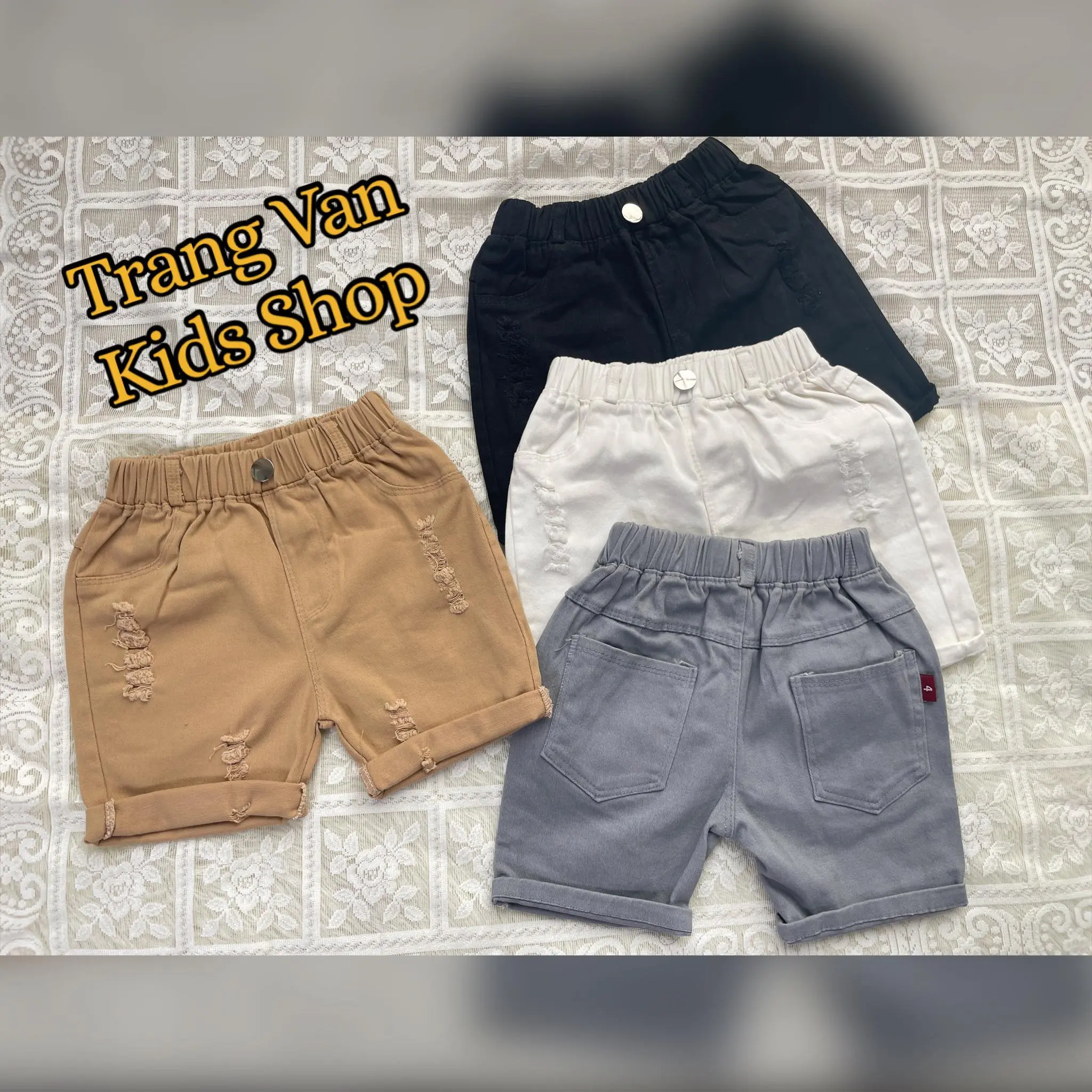 Quần Đùi Kaki Ngắn Cào Xước Lưng Thun Cho Bé Trai Bé Gái