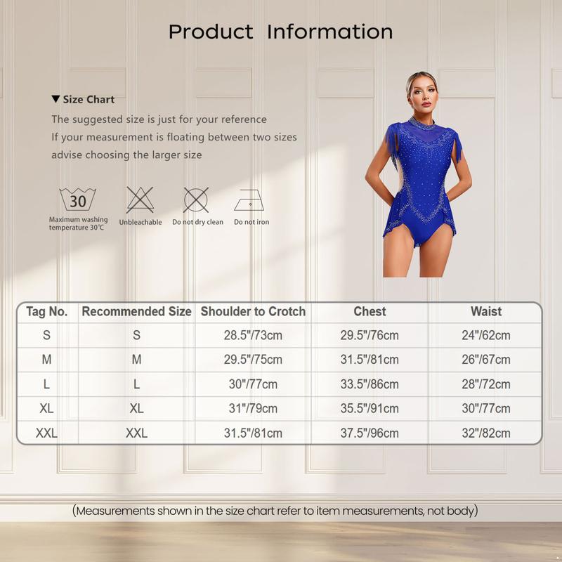Product Introduction of Áo Lót Khiêu Vũ Đính Đá Lấp Lánh, Dành Cho Nữ, Cổ Mock, Không Tay, Lưới Xuyên thấu Chắp Vá, Tua Rua, Áo Liền Quần Váy, inlzdz 0
