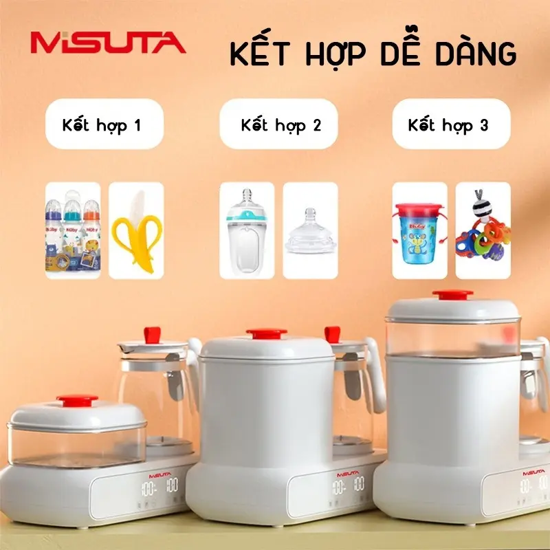 Máy tiệt trùng, hâm sữa, pha sữa đa năng Misuta có tích hợp sấy khô, điều chỉnh được nhiệt độ 5