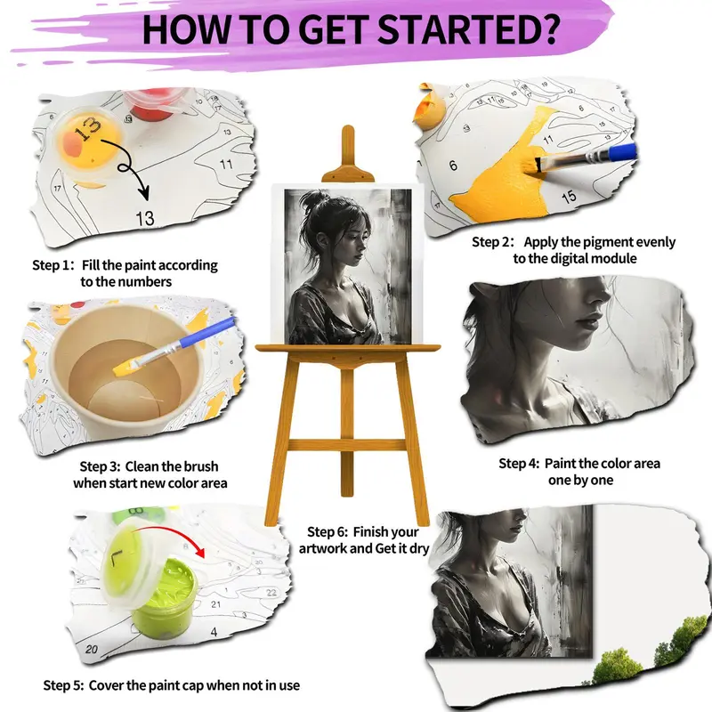 Woman Portrait Pattern DIY Painting By Numbers Kit Without Frame, 1 Set DIY Paint By Numbers Kit, Wall Art Decoration for Home Living Room Bedroom 4