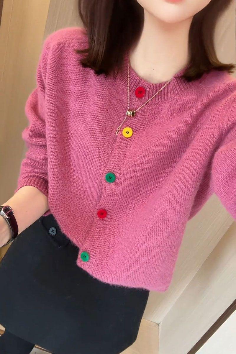 Product Introduction of Áo Cardigan Dệt Kim, Phong Cách Hàn Quốc, Chống Lão Hóa, Thiết Kế Cầu Vồng Thanh Lịch, Một Hàng Cúc, Cổ Tròn, Giống Như Len, Thích Hợp Cho Mùa Xuân, Hàng Mới Về, Phong Cách Lười Biếng, Áo Len Độc Đáo 6