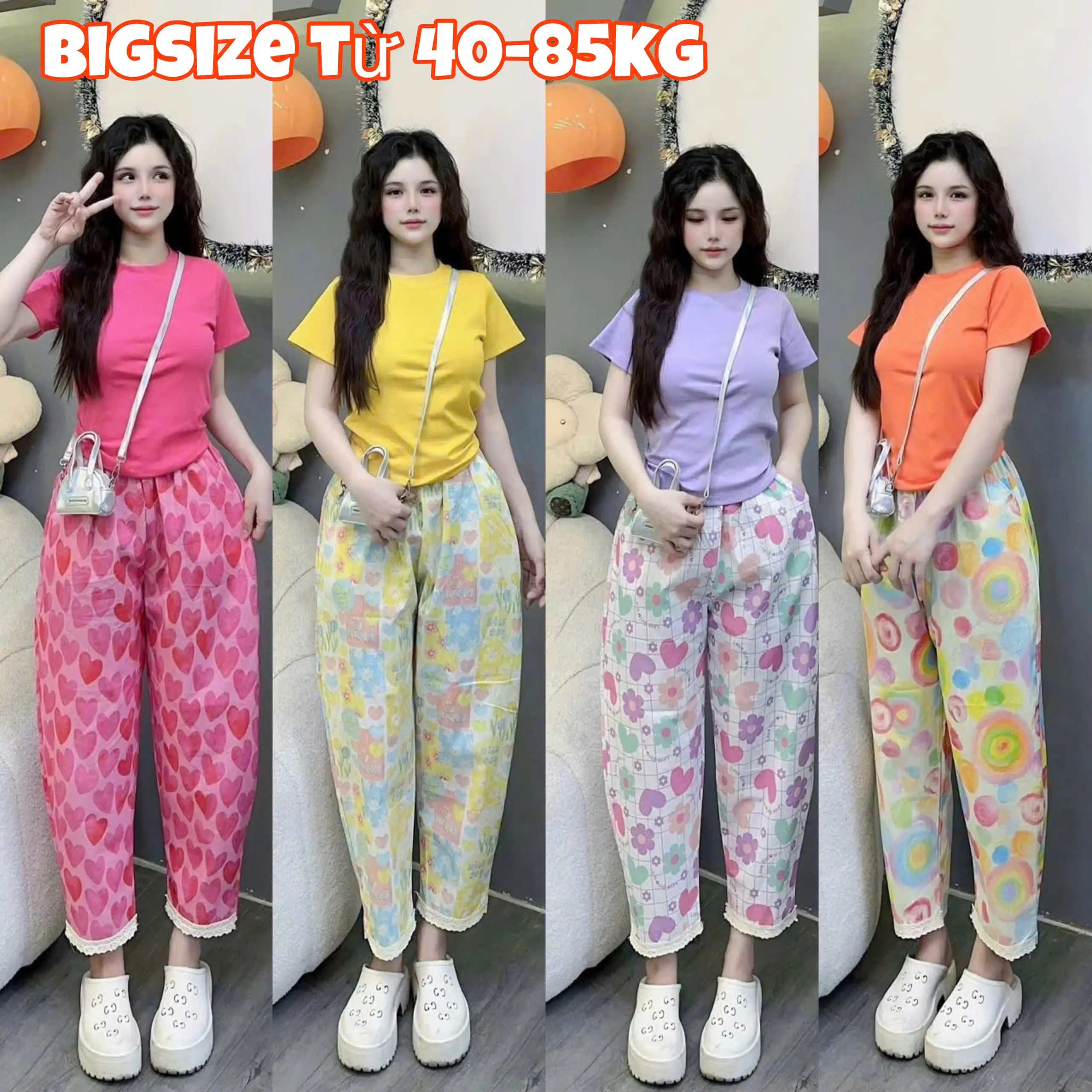 Set Hot Áo Tăm Trơn Phối Quần Đũi Hoa, lai quần có Phối Ren [BIGSIZE 40-85KG]