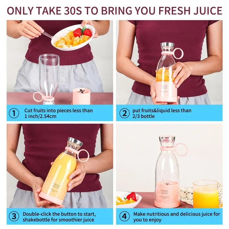 350ml Portable Electric Juicer, Multifunction Wireless Electric Juicer, Easy to Carry Juice Blender for Home, Office, and Travel 3