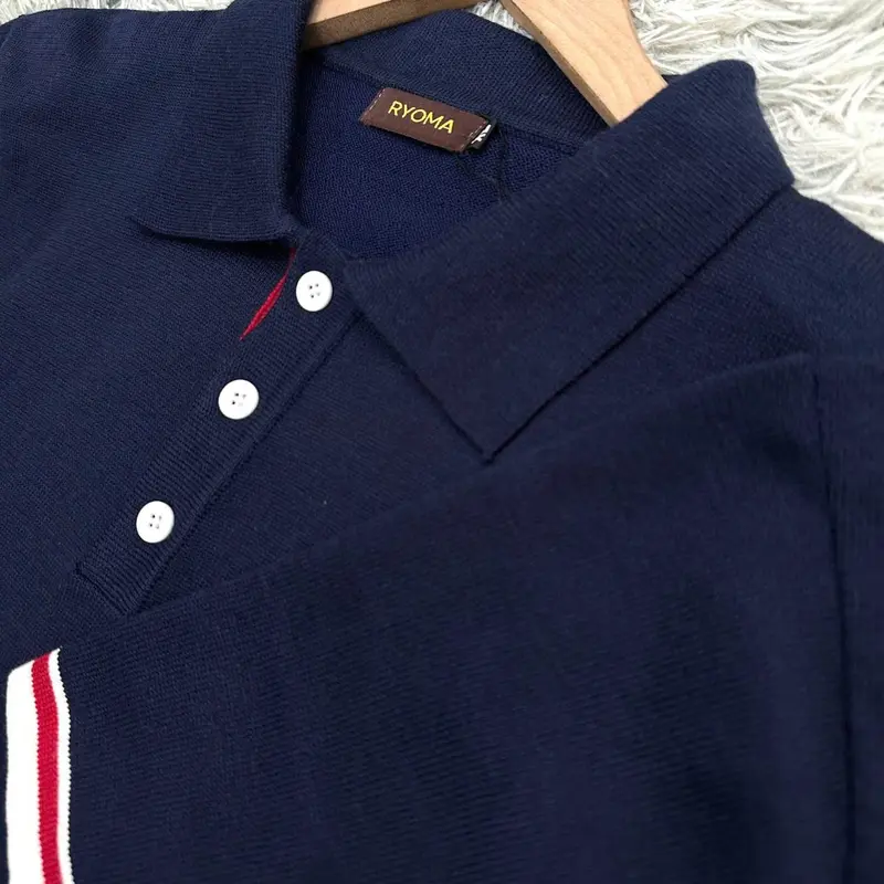 Áo polo dệt kim RYOMA, thiết kế kẻ tay, chất len lông cừu, mềm mịn, sang trọng, lịch sự NHA-10 4