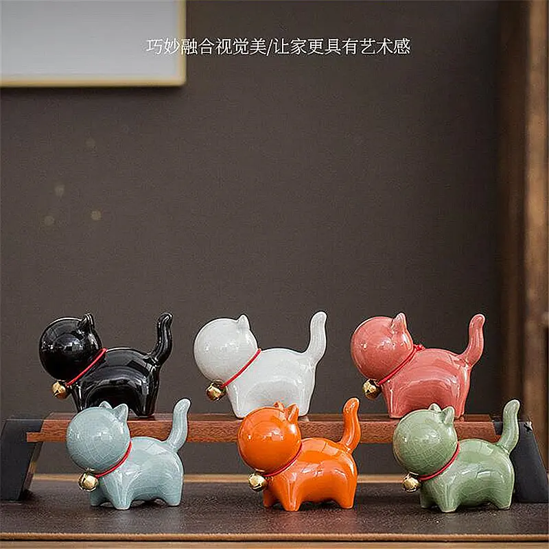 Cute Bell Small Cute Cat Tea Ornaments Decoration Cover Ceramic Cat Cat Cultural Creative Ornament Brush Rack
