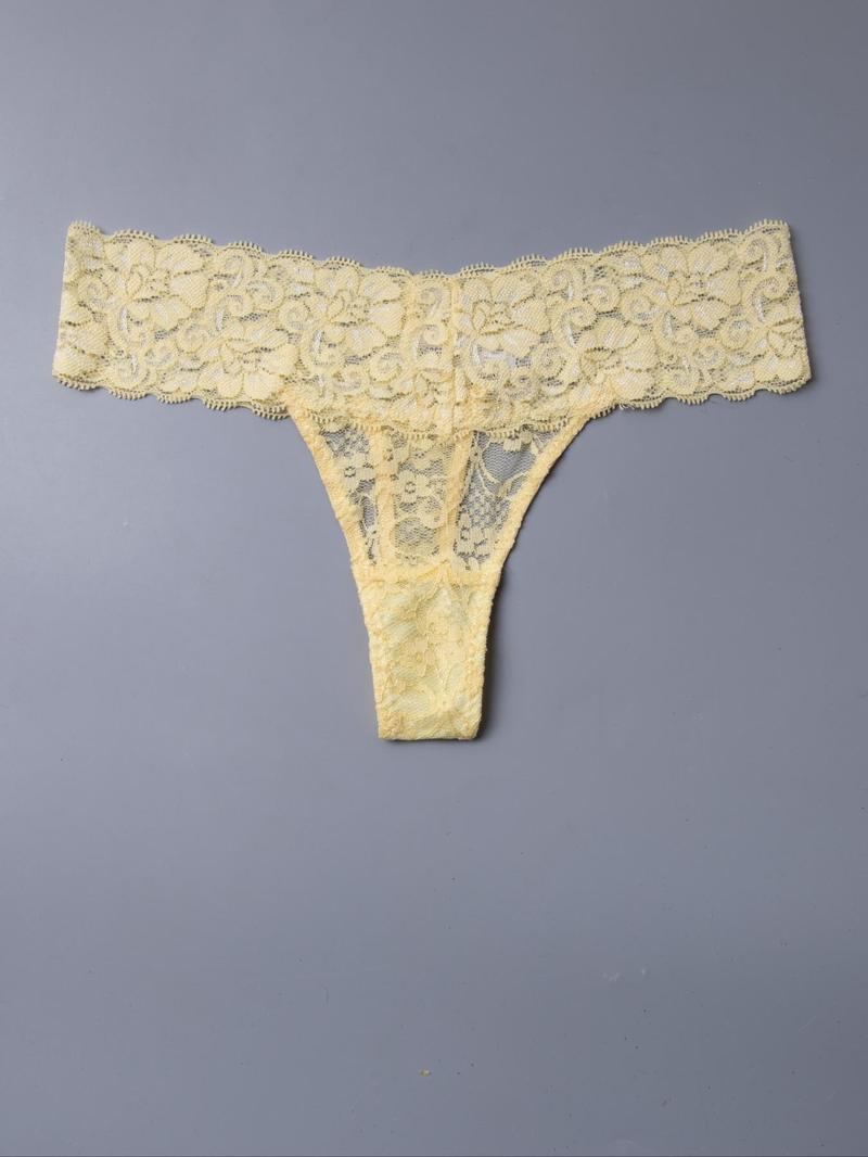 Product Introduction of Women's Solid Color Contrast Lace Thong, Regular Fit Soft Comfy Breathable Panty for Daily Wear, Women's Underwear for All Seasons 2