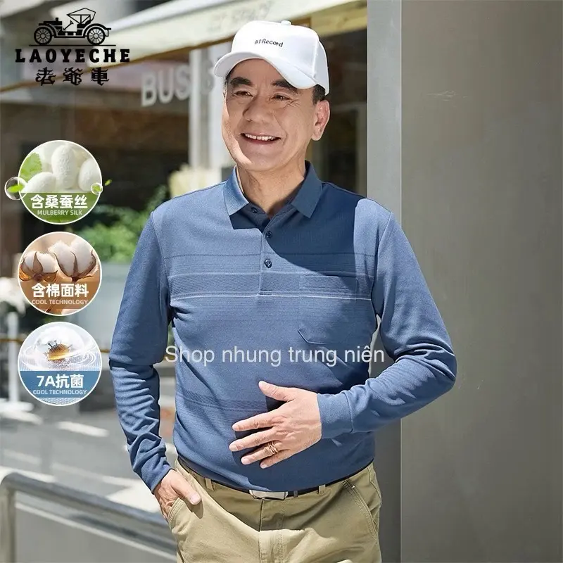 Áo Phông Dài Tay Nam Trung Niên Hàng Quảng Châu ẢNH THẬT Menswear Voi Polo Shirt 5