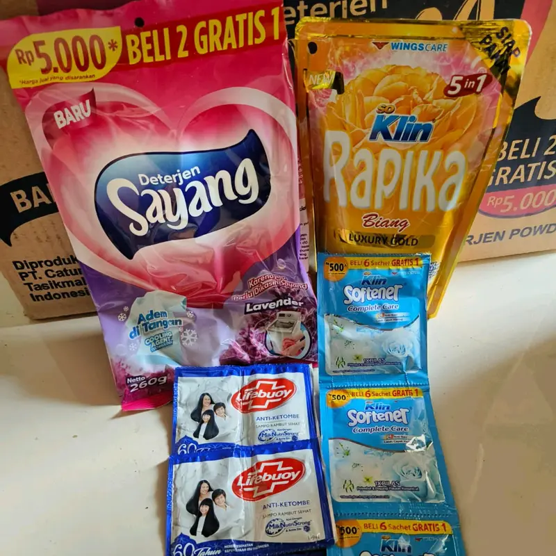 Paket Sabun Cuci Murah 10RIBUAN Detergen Sayang 5000an Rapika Pewangi Pakaian Shampoo Zinc 6 Sachet Softener 4 Sachet 2