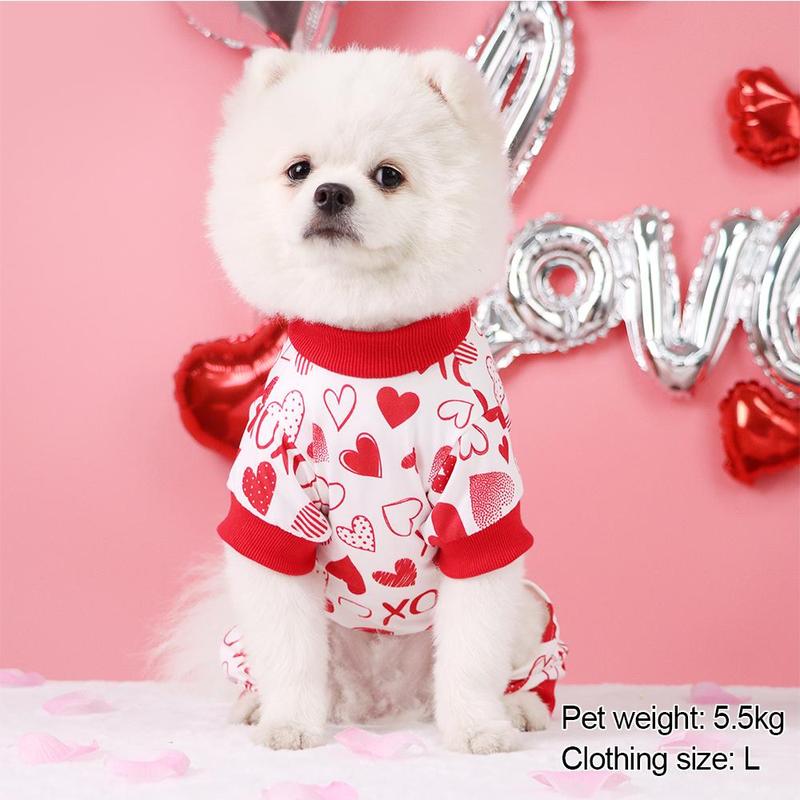 Heart & Letter Print Pet Jumpsuit, Cute Pet Pajamas, Pet Clothes for Small Dogs, Doggie Onesies, Pet Clothes for Valentine's Day 7
