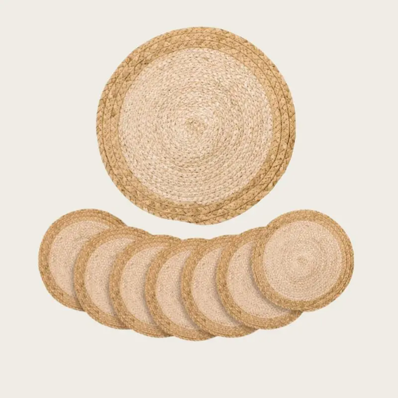 Round Woven Placemat, 1/2 Counts Boho Style Coaster, Heat Resistant Placemat, Table Decoration Supplies for Home Kitchen Dining Room 0