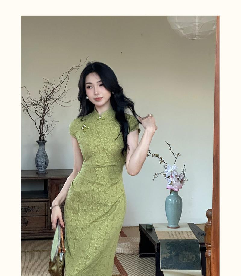 Product Introduction of Sườn Xám Hoa Hồng Trung Quốc Phong Cách Quốc Gia, Váy Dài Vừa Vặn Cao Cấp Váy Jacquard, Thích Hợp Cho Mùa Xuân Và Mùa Hè 2024 Nữ Women Dress 4
