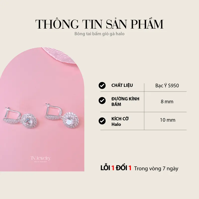 (Dành cho dái tai nhỏ) Bông tai nữ bạc ý cao cấp đính đá, đá chủ 6mm, đường kính 7mm chốt đùi gà, đeo hàng ngày - BT 1170 1