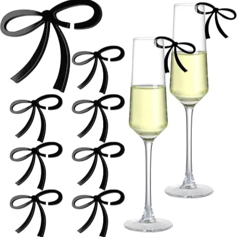 Bowknot Design Drink Tag, 8/12pcs Bow Wine Glass Charm, Drink Tag for Bachelorette Birthday Wedding Party Decor Accessory