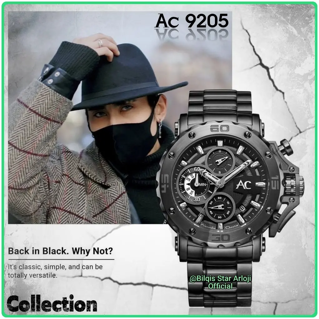 Alexandre Christie Ac 9205 Mc Collection Tali Rantai Full Black Original