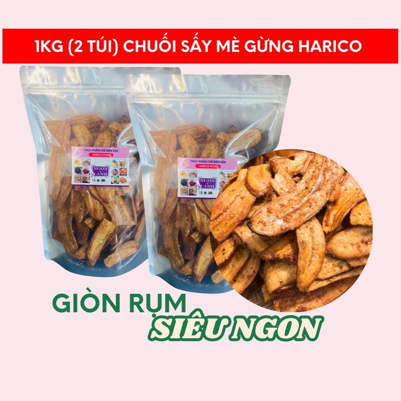 1Kg (2 túi) Chuối sấy mè vị gừng Harico giòn ngọt thơm ngon Ăn Vặt Snack Food