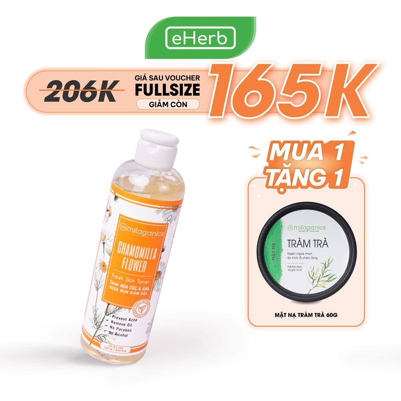 [MUA 1 TẶNG 1 MẶT NẠ] Toner Cấp Ẩm Da Khô Hoa Cúc AHA 5% MILAGANICS EHERB Không Chứa Cồn - Nước Hoa Hồng Hỗ Trợ Sáng Da, Mềm Mịn Làm Đẹp Nam Nữ Skincare Dưỡng Ẩm - Toner Tẩy Tế Bào Chết Da Nhạy Cảm Mụn Ẩn Phục Hồi Dưỡng Da Mặt Làm Đẹp Da Dưỡng Ẩm