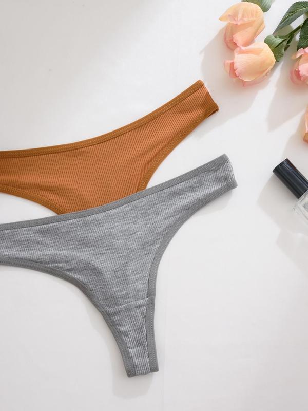 Women's Solid Color Thong, Soft Comfy Breathable Seamless Knicker for Daily Wear, Underwear for All Seasons, Panties 2
