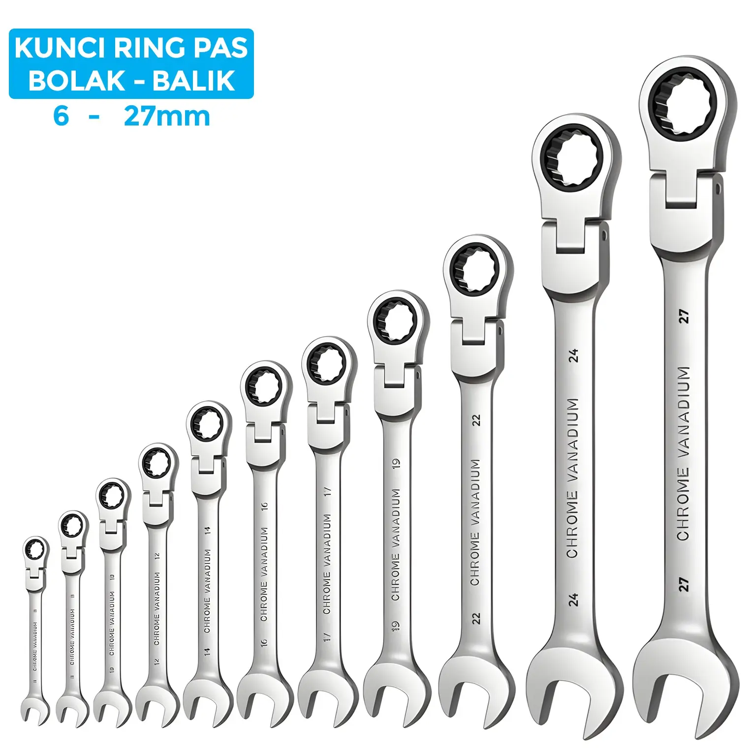 ALLEFIX Kunci Ring Pas Bolak Balik 6/8/10/12/14/16 mm Multifungsi Bahan Kuat Anti Karat - 10171
