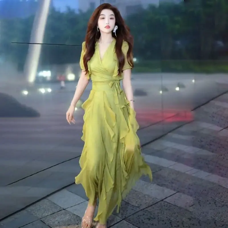 slim fit dress slacks String Him Along Fringe Dress Green main image 0