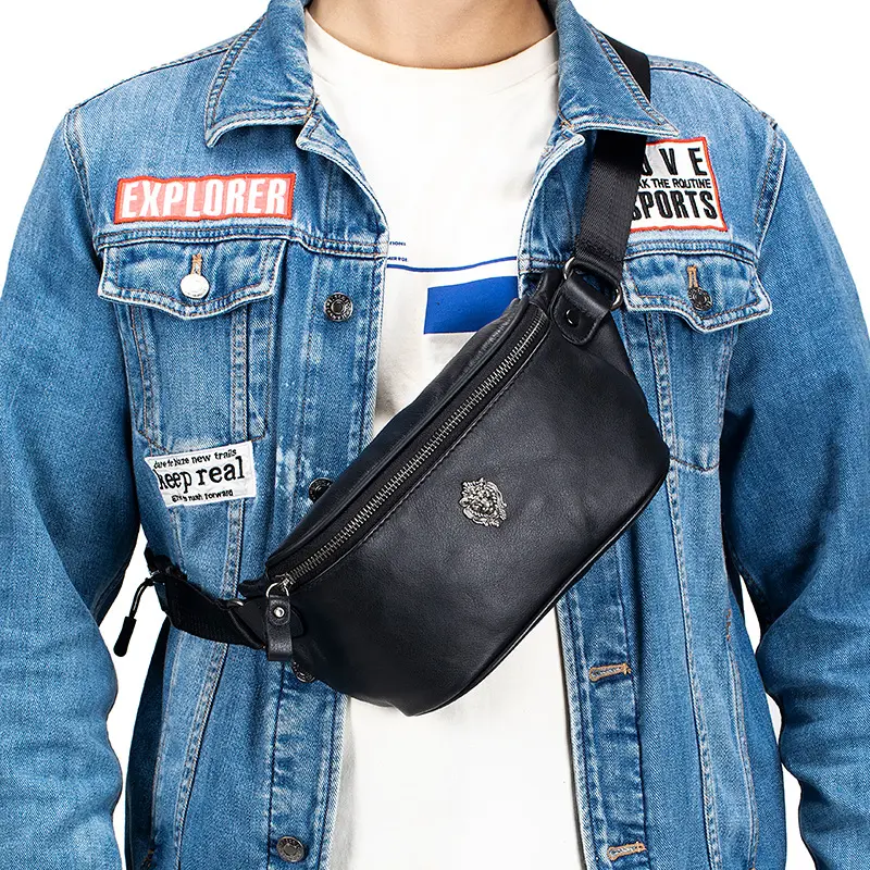 Shileton First Layer Cowhide Waist Bag Men's Phone Holder Multi-Functional Sports Genuine Leather Crossbody Chest Bag High Sense Cross-Border