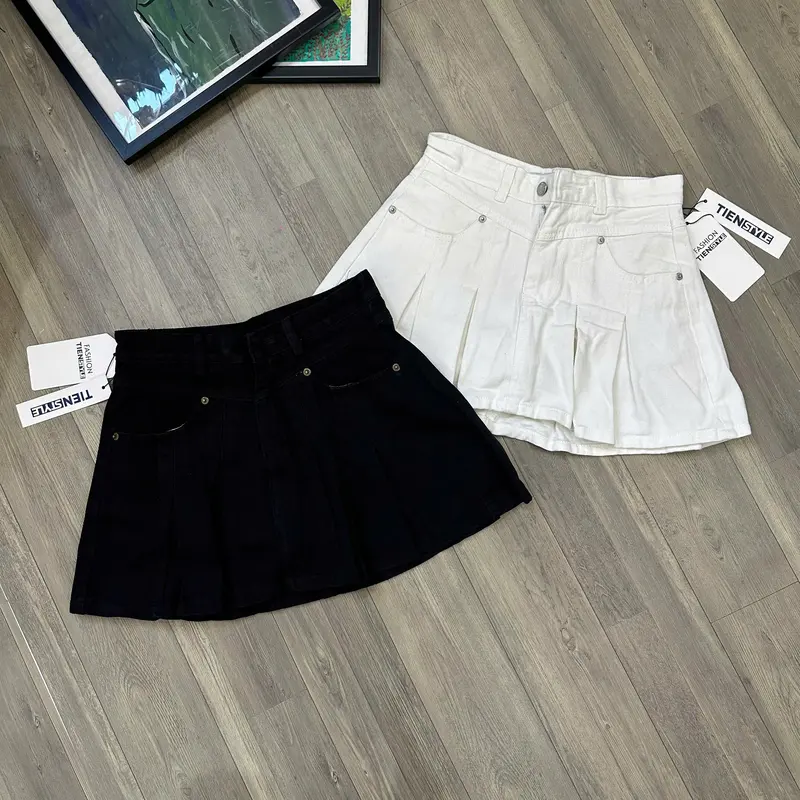 (CÓ BIGSIZE) Chân Váy Jean Xòe Xếp Ly Có Lót Quần Phom Ngắn Chất Jean Không Giãn - Nữ - Women -Khuy 0