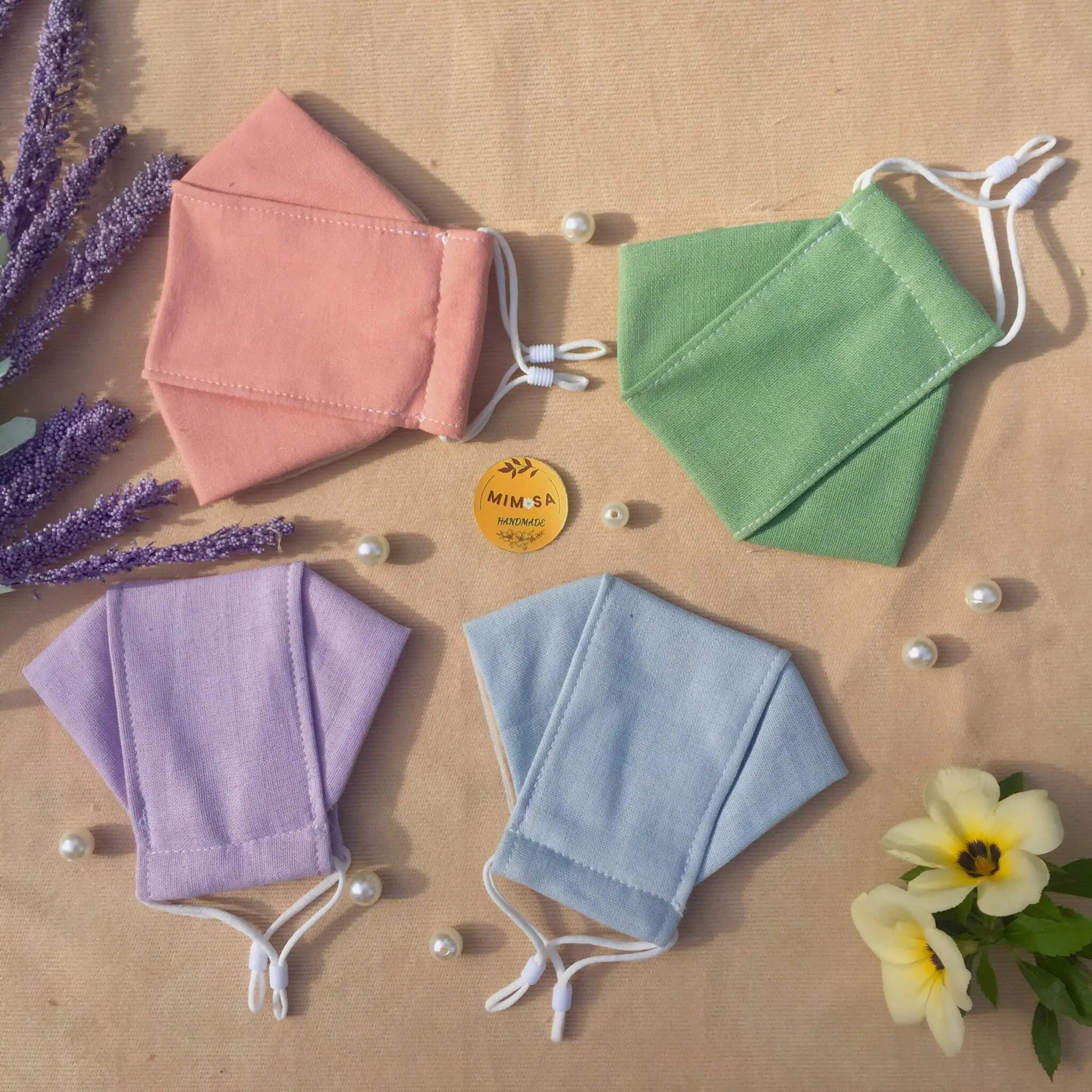 khẩu trang vải Linen 3D kháng khuẩn chống bụi mịn màu pastel_MimosaHandmade