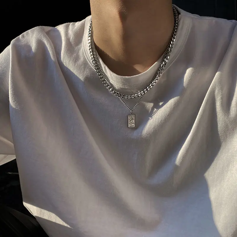 [1469 People Praise] Retro Avatar Double-Layer Necklace Men's Trendy Men's Personality Ins Necklace Cold Style Hip Hop Sweater Chain Necklace Accessories