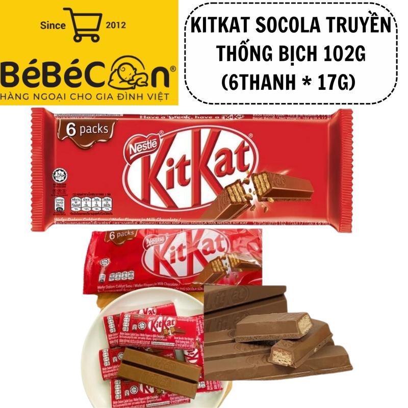 Kitkat socola truyền thống 102g (6thanh x17g) Snack Food Ăn Vặt Socola Chocolate BÉBÉCON ferer or ocher