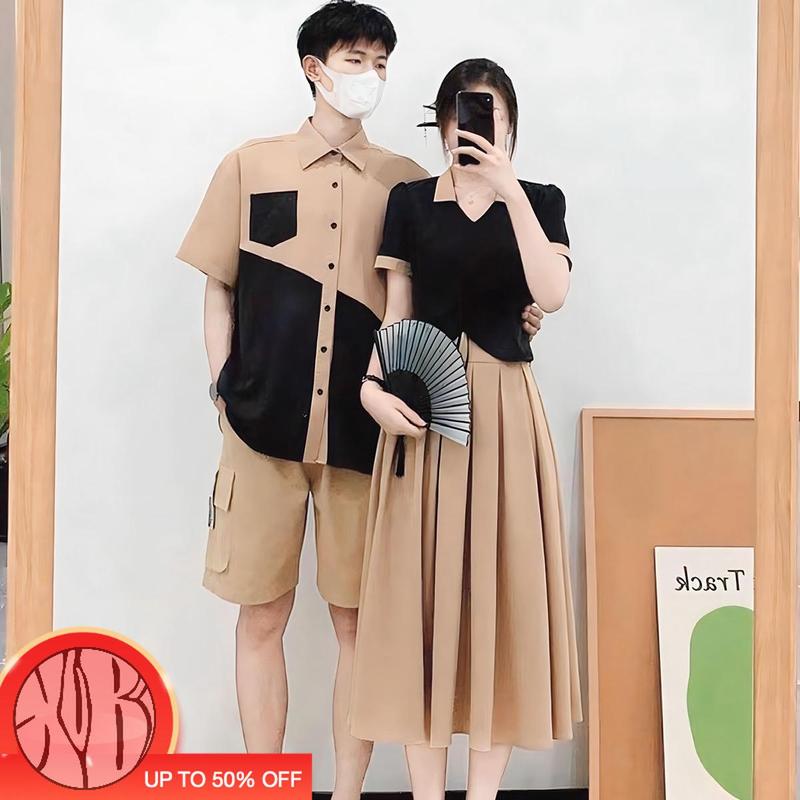 Áo sơ mi chân váy, sơ mi cặp đôi mix màu siêu hot ShopXuBi Nữ Top Women