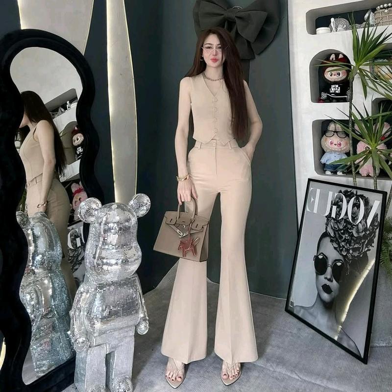 sét áo ghi lê sat nách +  quần ống loe ( dai quần 102 cm) đi tiệc. di làm sang chảnh. Top Nữ Women Ong Nhung Kem 6