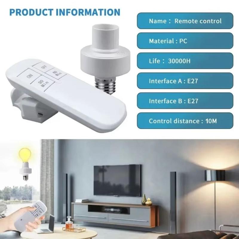 tolifeto High Quality 15/30/60 Min Timer Remote Control Lamp Holder Long Distance Potable E27 Bulb Lamp Holder Smart Wireless Light Bulb Socket Home 2