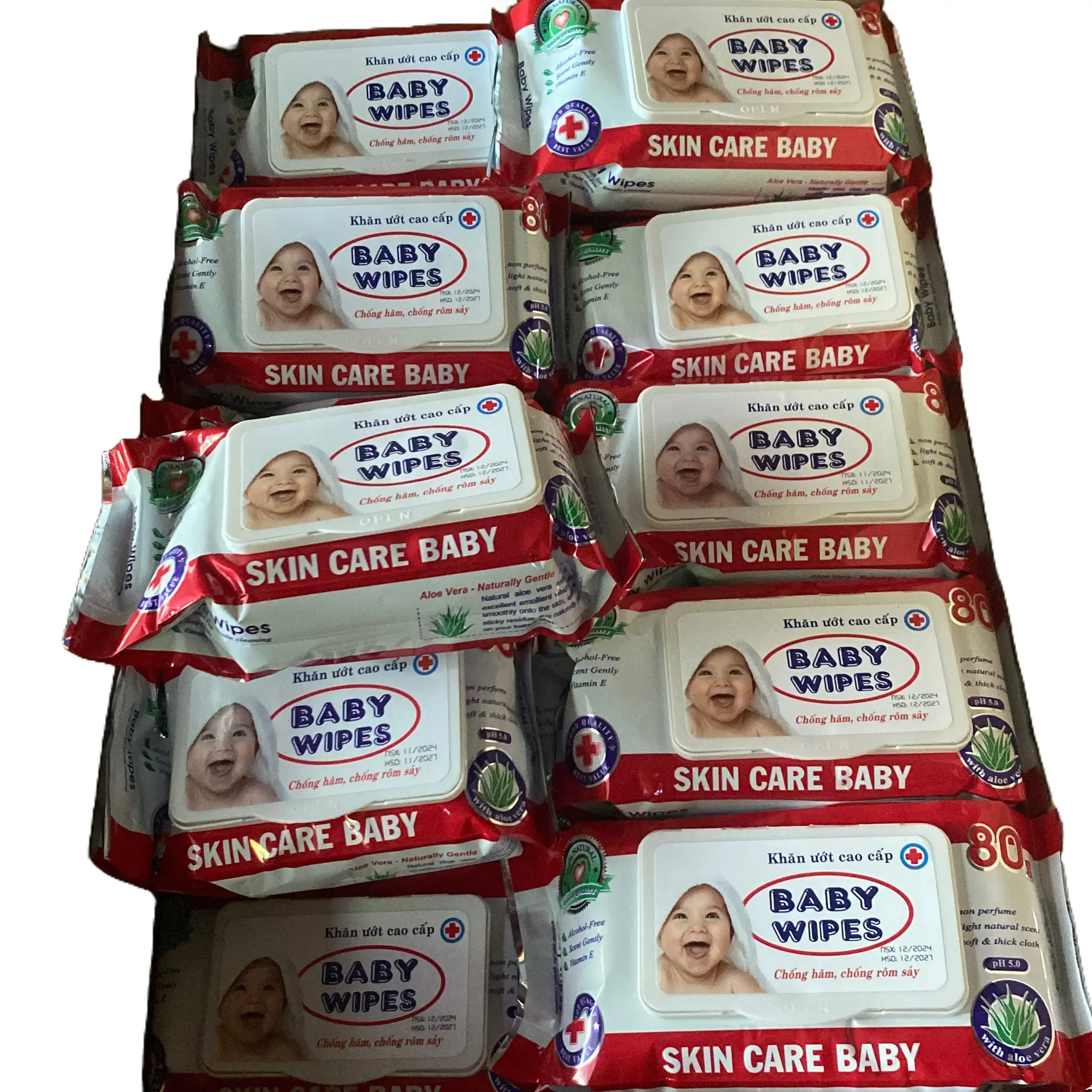 Giá sỉ combo 10 gói khăn ướt baby wipes 80g màu đỏ, an toàn cho bé Voi