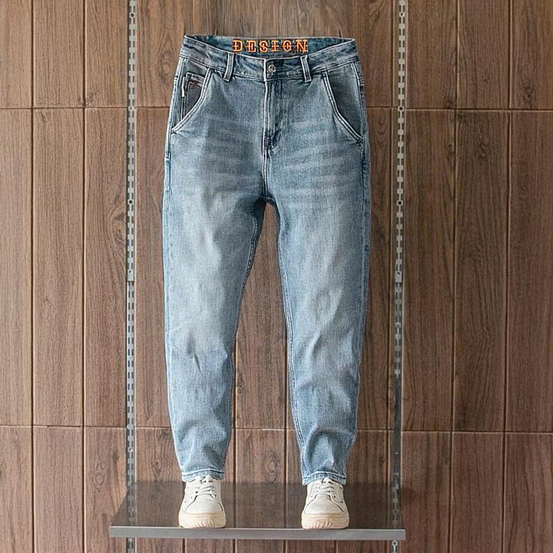 Quần jean dài nam màu xanh dương wash nhạt trơn chất bò co dãn nhẹ QJ008 kiểu dáng skinny Menswear Pants