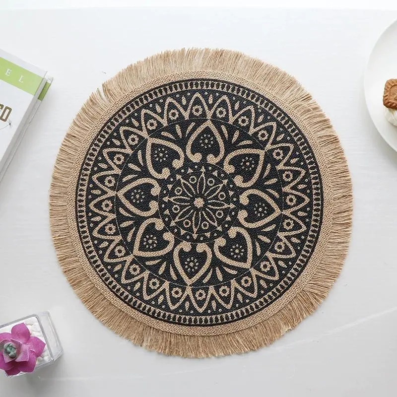 Boho Style Round Placemat, Tassel Decor Placemat, Decorative Place Mat for Home Kitchen Dining Room, Vanity Decor Accessories