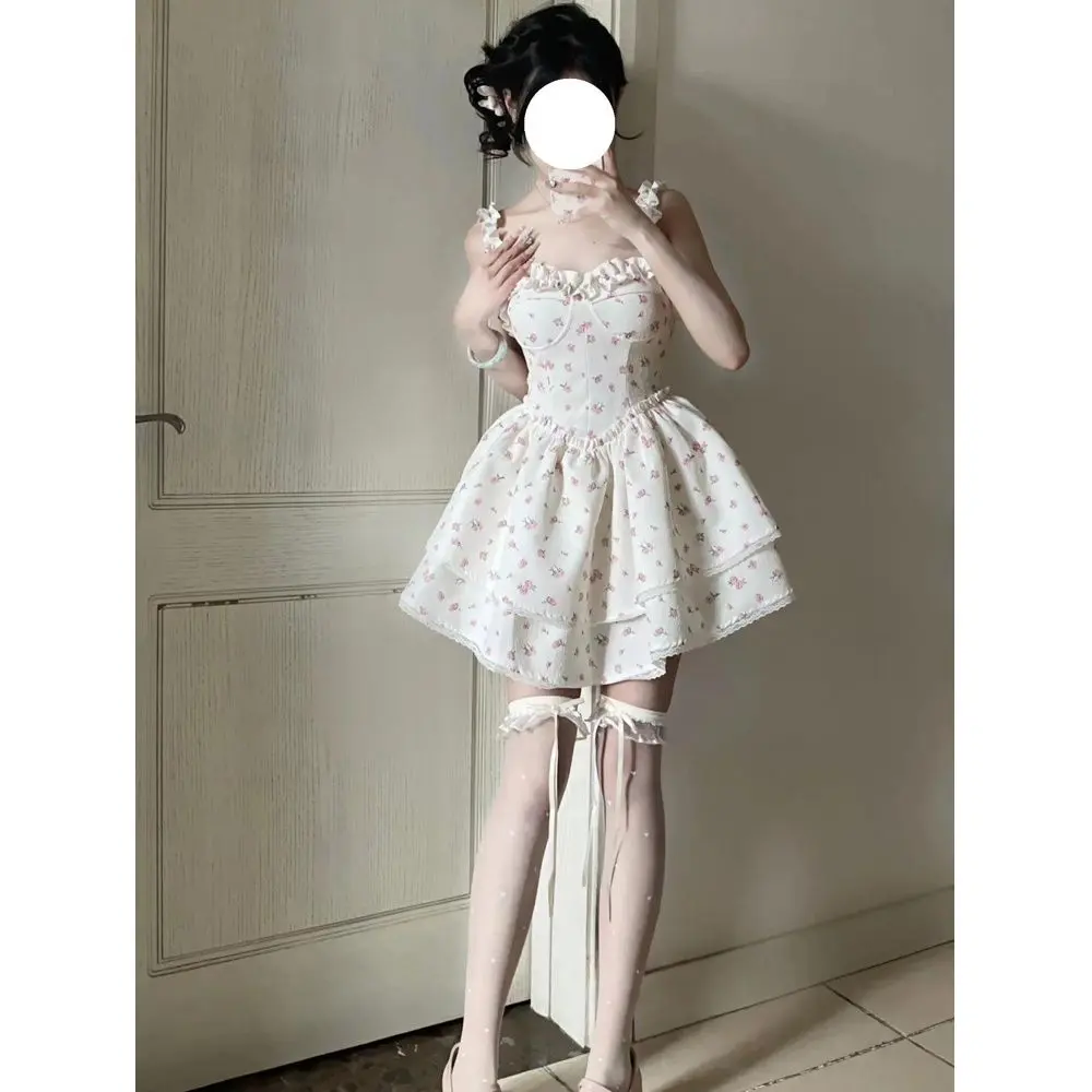 Fairy Dress Waist-Cinching A-Line Puffy Princess Dress Sweet First Love  Floral Strap Dress Women Summer Lace Trim Casual Womenswear - TikTok Shop  Philippines