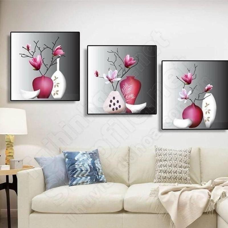 ( SÉT 3 TRANH HOA)   hoa mộc lan, cây mai vàng ,hoa lavender, nàng thơ  , dán tường không cần đóng đinh khoan tường, sẵn băng keo ,, decor phòng , decor tường Đồng Phòng Khách  Treo Tường