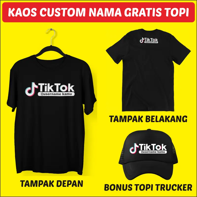 BC Kaos Free Topi Tema TlKT0K dan Youtube Gratis Custom Nama Channel atau ID atau Username 0