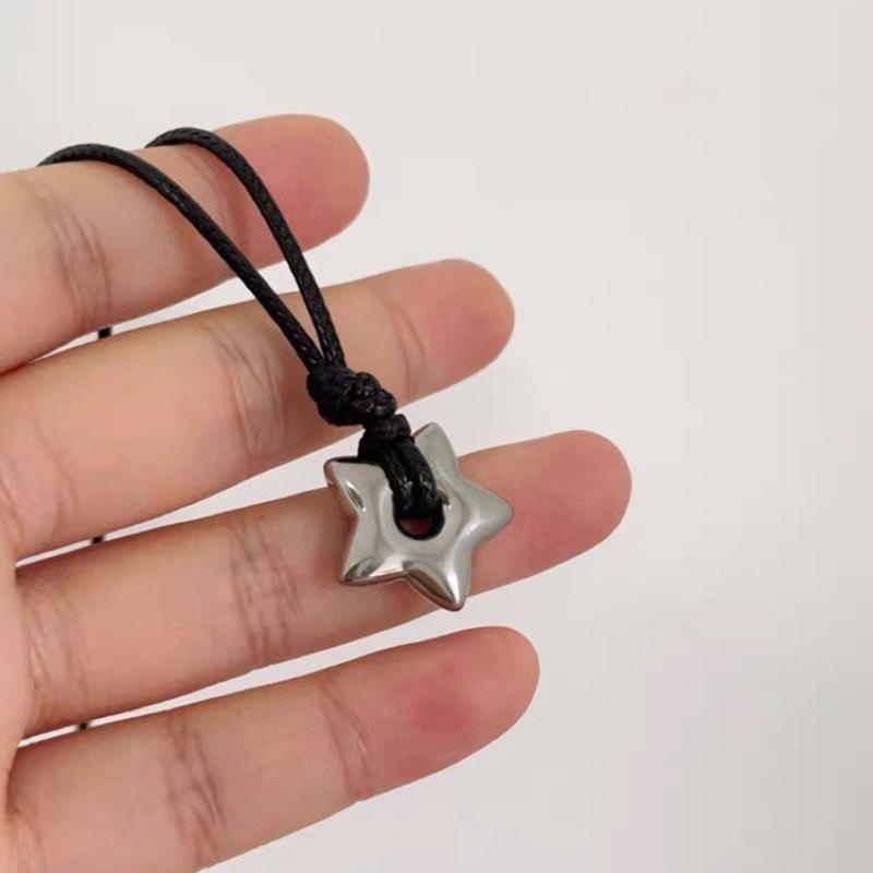 Vòng Cổ Mặt Dây Chuyền Ngôi Sao, Phong Cách Hip Hop, Dành Cho Nam Và Nữ, Ngọt Ngào Và Ngầu, Vòng Cổ Dây Sáp, Trang Sức Thời Trang Hàn Quốc, Dây Chuyền Xương Đòn, Thiết Kế Y2k 5