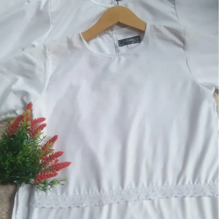 baju atasan putih kurung atasan muslim putih anak tanggung perempuan Katun Panjang Renda 2