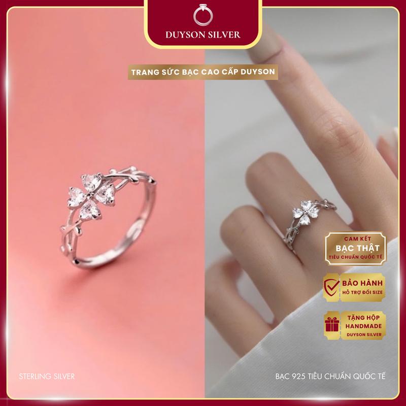 Nhẫn bạc nữ cỏ bốn lá đính đá may mắn DUYSON SILVER nhẫn nữ bạc 925 đẹp dễ thương NKX16